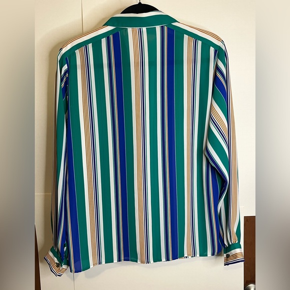 Vintage 80’s James Kenrob Women’s Sz 10 Striped Polyester Blouse - Picture 2 of 5